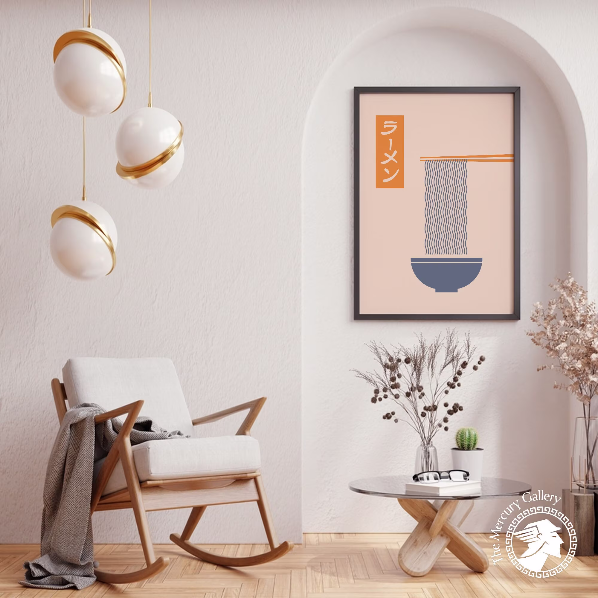 Ramen Noodle Art Print, Orange & Blue Poster,, Japanese Kitchen Wall Art, Bowl Artwork, Soup Travel