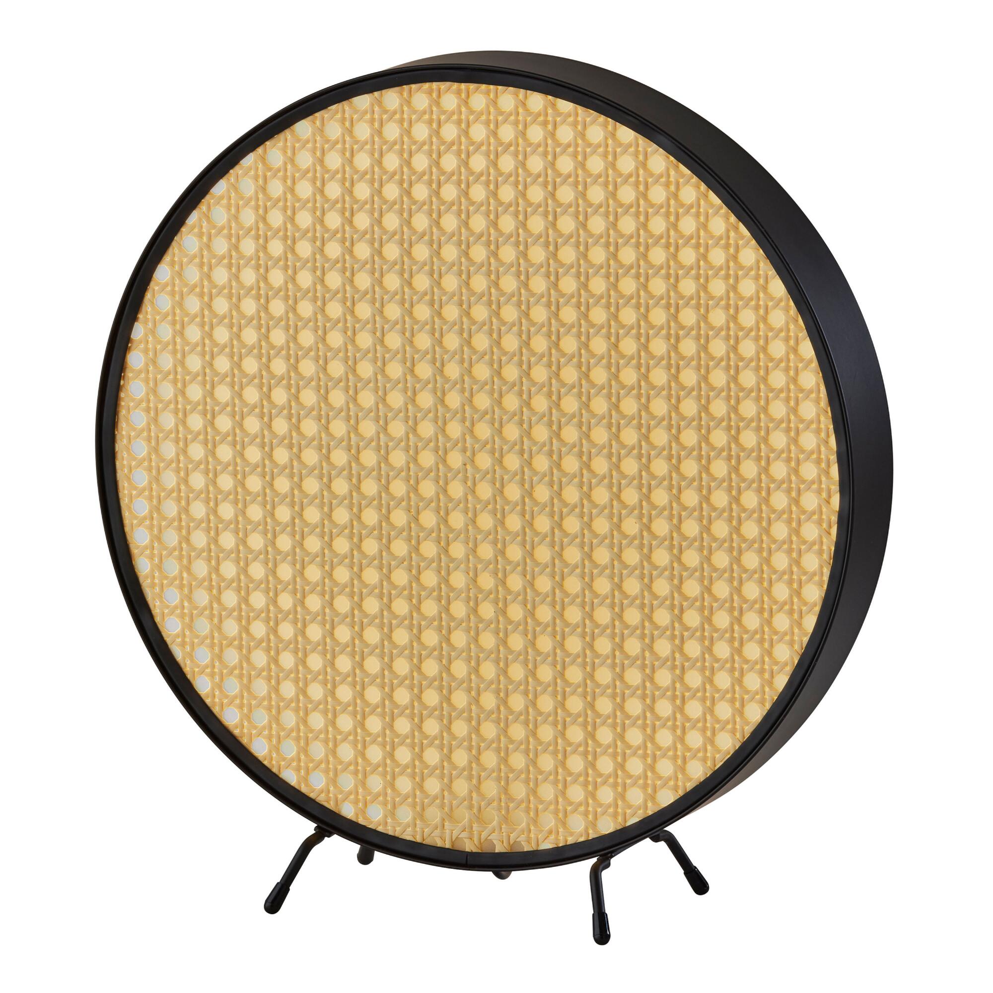 Round Black Metal and Cane LED Shane Accent Lamp: Natural by World Market