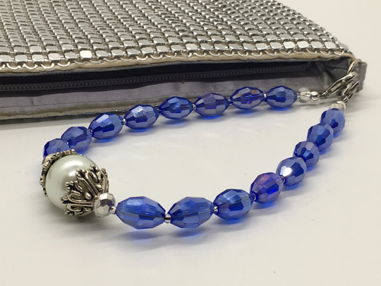 Beaded Purse Strap Handle Replacement With Pearl & Cobalt Glass Beads