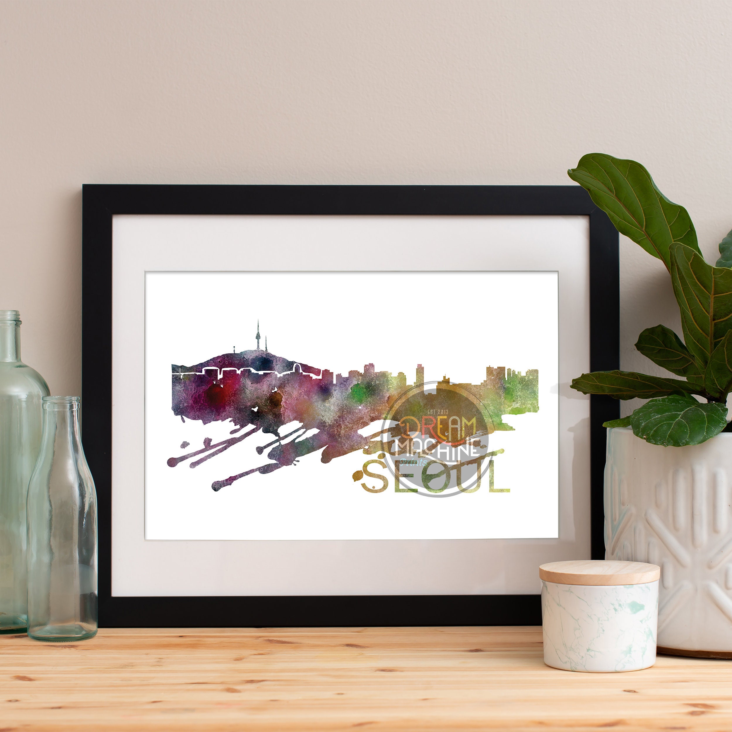 Seoul Watercolor Skyline, Art, Poster, Print, Map, Wall Korea Art