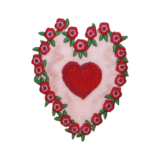 Id 3234 Heart With Roses Patch Valentines Day Flower Embroidered Ironon Applique