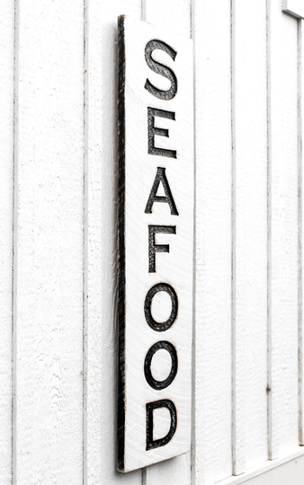 Seafood Sign - Carved in A Solid Wood Board Rustic Distressed Shop Advertisement Beach House Kitchen Restaurant Fishmonger Coastal Living
