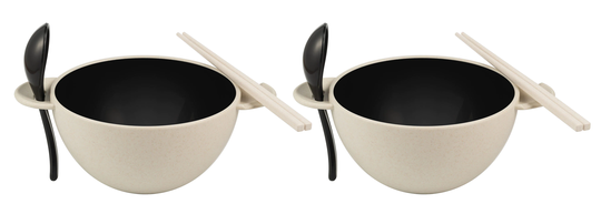 Ozeri Earth Ramen Bowl 6-Piece Set, 100% Made From a Plant | RB4 -BGE-BLK