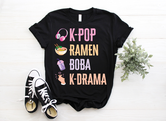 K-Pop Hand Symbol Kpop Ramen Bubble Tea Boba South Korea Music T-Shirt, Lover Gifts, Kdrama K-Drama, Girls Boys Daughter Granddaughter