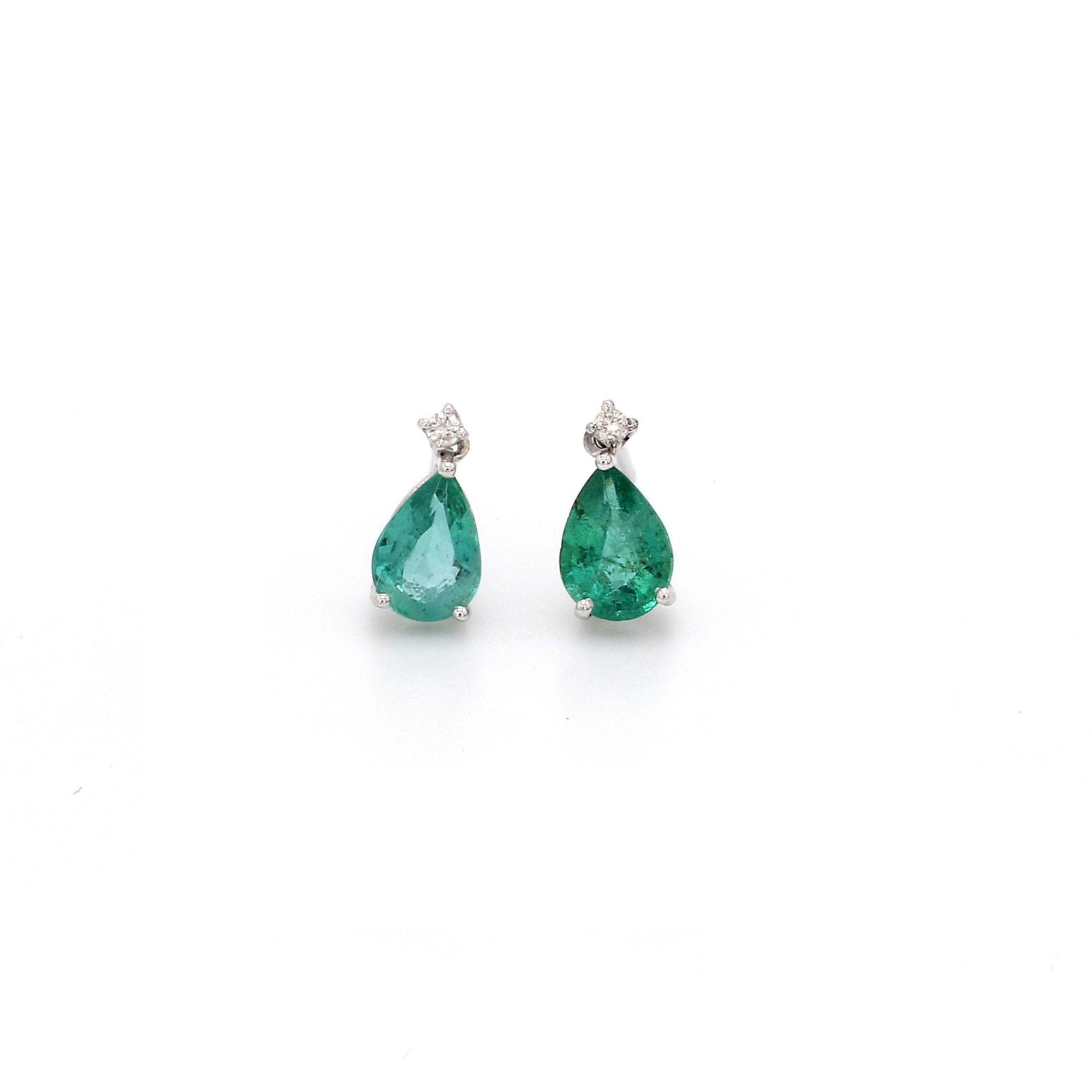 1.20Tcw Emerald Earrings, Teardrop & Diamond Stud Earrings, Pear Cut 14K Gold Studs, May Birthstone, Natural Studs