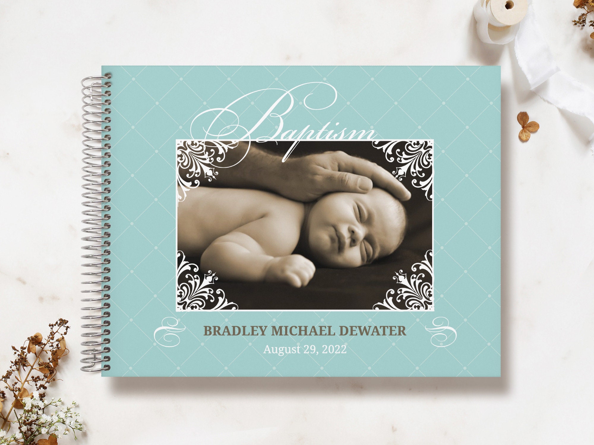 Baptism Guest Book | Guestbook Custom Guestbook Personalized Religious Event Elegant Frame Photo