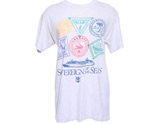 Vtg 80S Passport Stamp Graphic International Tourist Cruise Travel T-Shirt S M