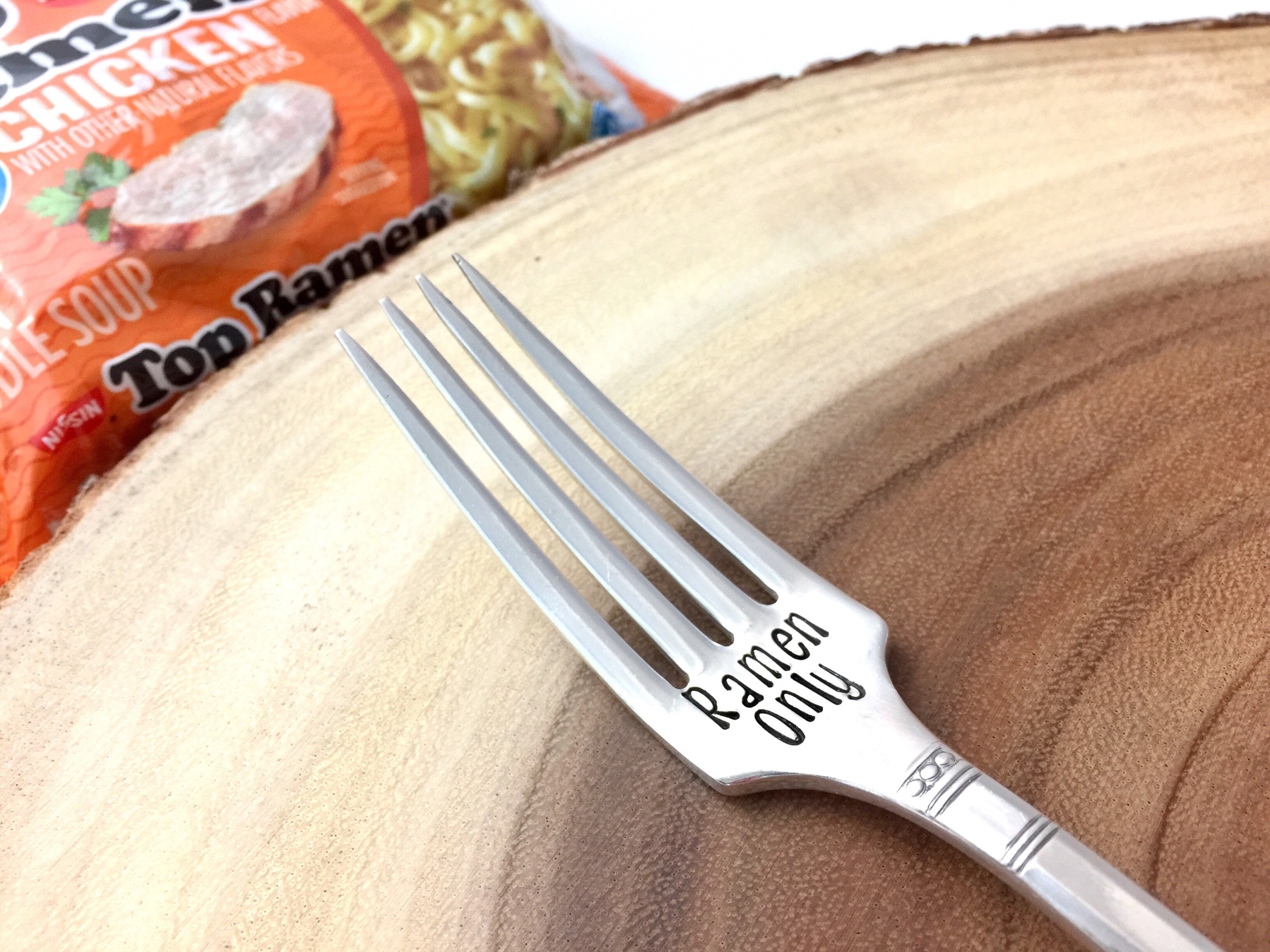 Custom Ramen Fork - Hand Stamped Forks Vintage Silver Plated Fun Going Away To College Gift Ramen Noodle Lover