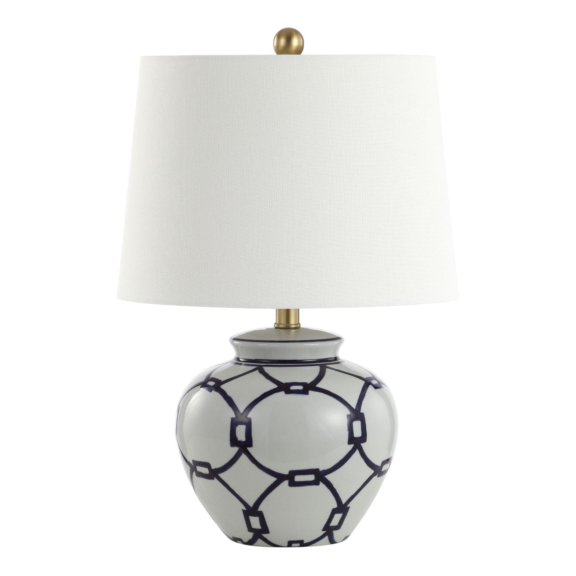 Blue and White Geometric Ceramic Whittaker Table Lamp: Blue/White by World Market
