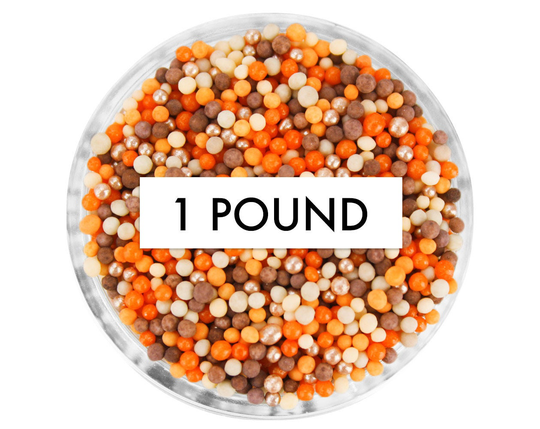 Pumpkin Spice Non-Pareils Blend 1 lb - Our Pumpkin Spice Blend Is A Mix Of Non-Pareils in Brown, Orange, Latte, Peach & Pearly Rose Gold