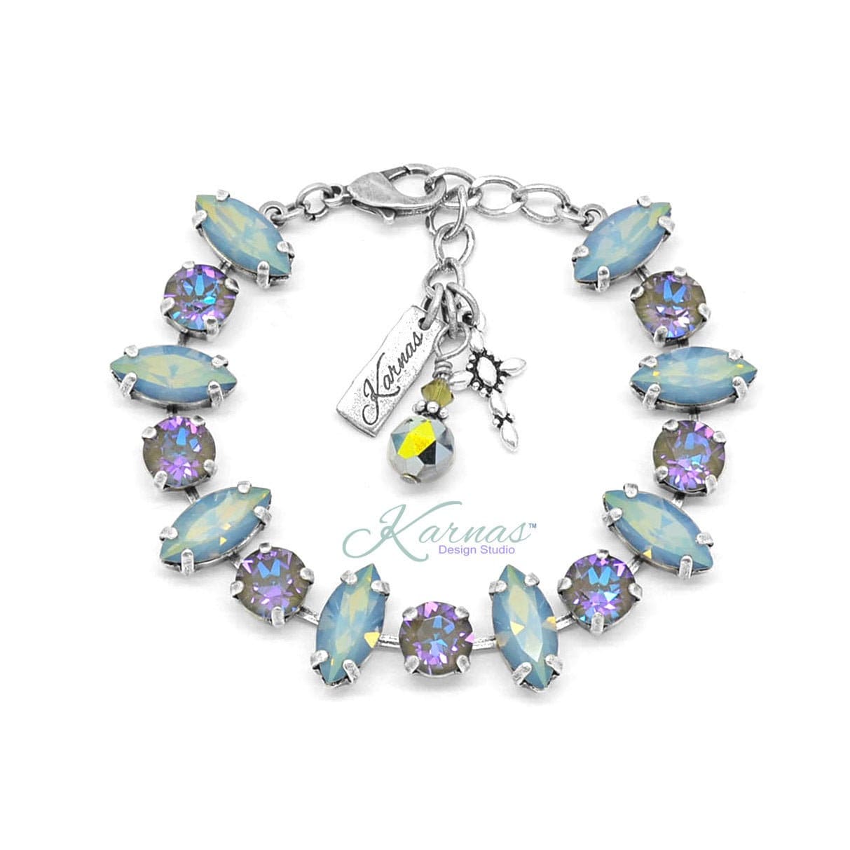 Heaven & Earth Mixed Size Charm Bacelet Made With K.d.s. Premium Crystal Antique Silver Karnas Design Studio Free Shipping