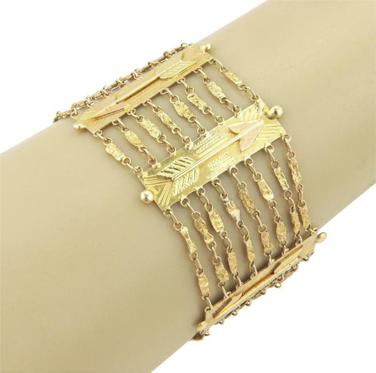 13817 Multi Strand Arrow Bars Wide 18K Yellow Gold Bracelet