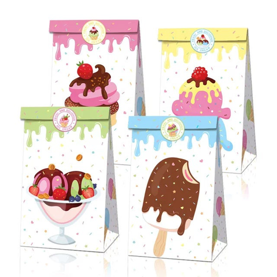Ice Cream Theme Party Favor Treat Bags, Goody Candy Gift Birthday Table Decoration, Supplies
