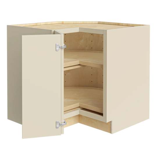 Luxxe Cabinetry Norfolk 33-in W x 34.5-in H x 24-in D Blended Cream Painted Lazy Susan Corner Base Fully Assembled Semi-custom Cabinet Shaker Door