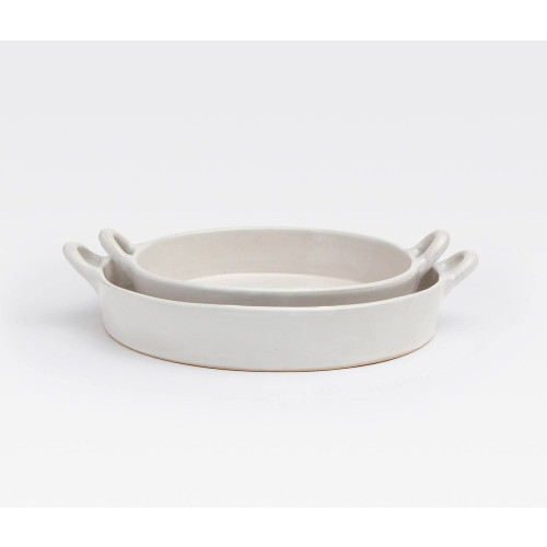 Blue Pheasant Maya Eggshell White Serving Bowls, Set Of 2 (Footed Ring)