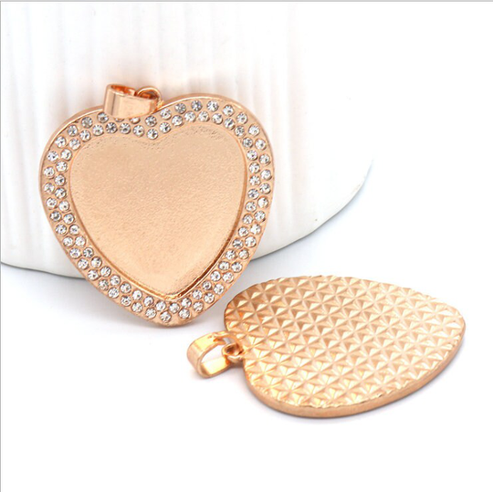 White Rhinestone Silver Tone/Kc Gold Pendant Charm Finding, Base Setting Tray Bezel, Fit 25mm Heart Cabochon/Cameo, Diy Accessory Jewelry