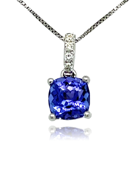 14Kw Gold Cushion Aaa Tanzanite & Diamond Pendant