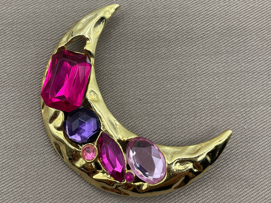 Bejeweled Crescent Moon Brooch Signed Park Lane