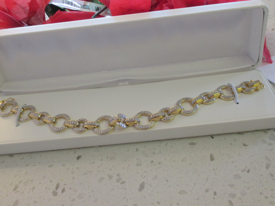 925 Gold & Sterling Silver Link Bracelet, 8" Inch Small O W/Gold & Link, Double Safety Closure, Holiday Christmas Jewelry