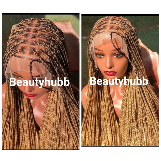 30" Color 27 With 33 Blend Knotless Braids, Full Lace Box Braid Wig For Black Women Braided Wigs, Wig, Braids Human Hair