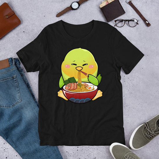 Lovebird Eating Ramen Noodle Shirt | Kawaii Bird Tshirt Wheat Noodles A Bowl Of Kawaii, Anime, Manga Teeshirt Unisex Tee