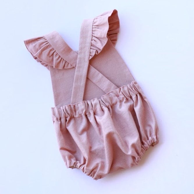 Linen Blend Baby Romper - Toddler Vintage First Birthday Outfit Multiple Colors Clothes