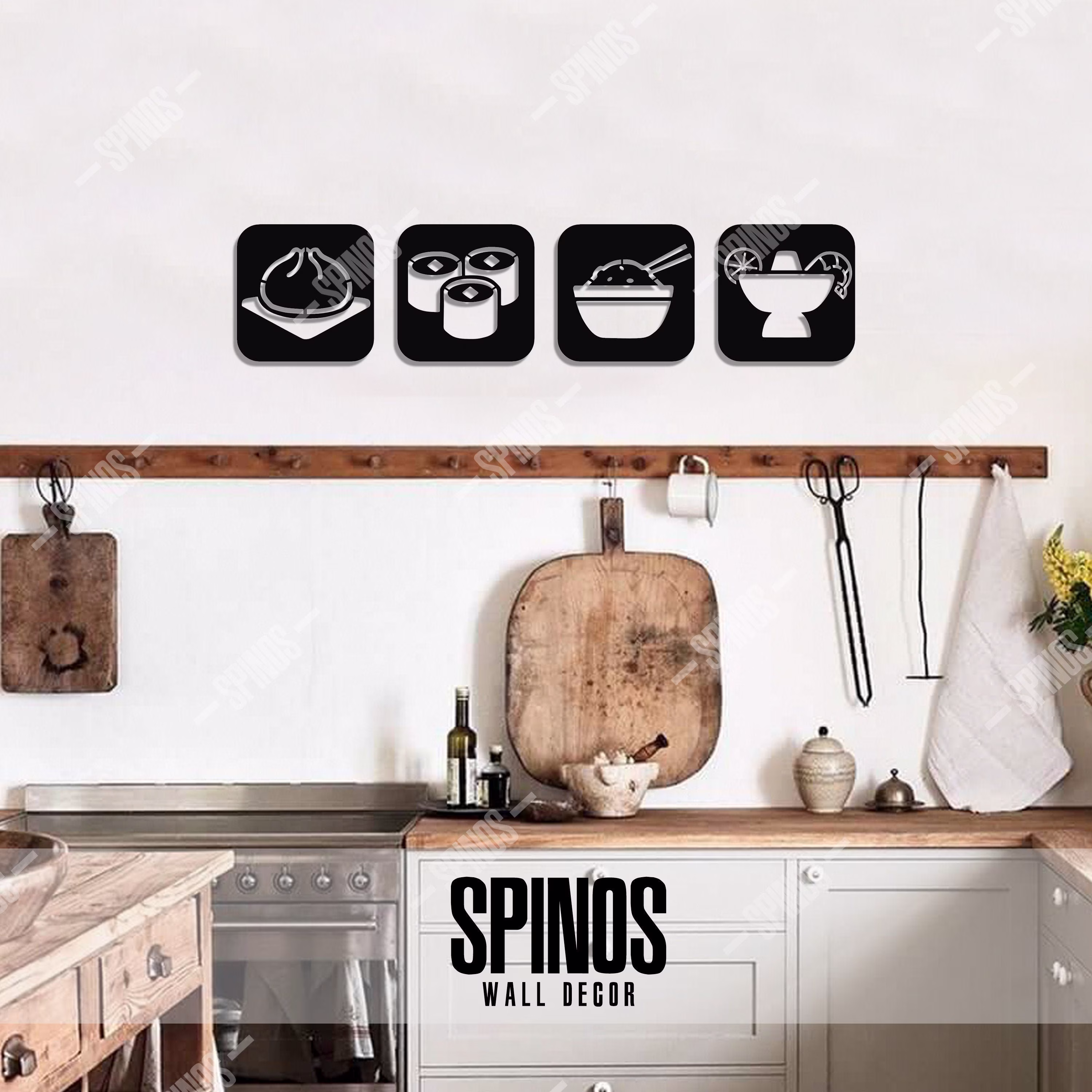 Asian Food Wall Art - Chinese Decor Japanese Wood Sign Korean Hanging Ramen, Noodle, Sushi, Dumpling Kitchen