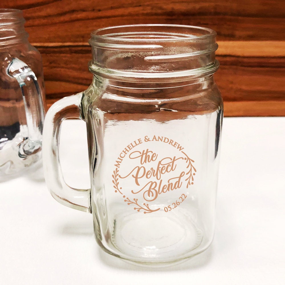 Set Of 24 | The Perfect Blend Personalized Mason Mug 16 Oz Vintage Jar Wedding Favors Dm19-Z18