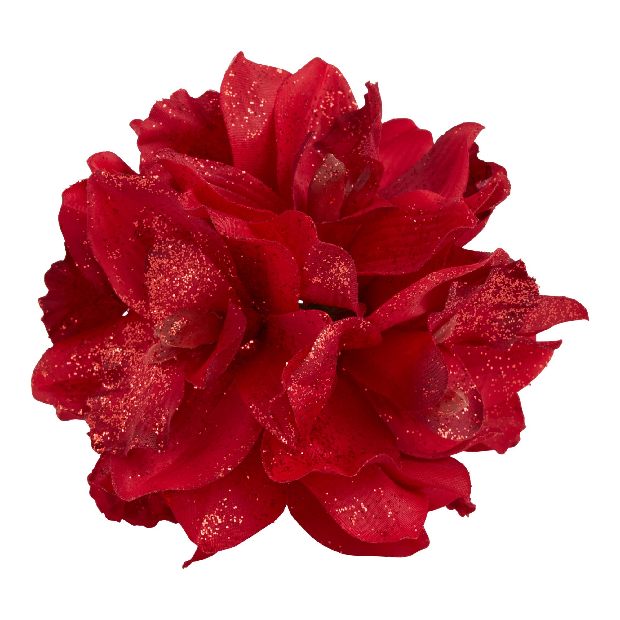 Pier Place Red Amaryllis Glitter Ball Decor - Plastic by World Market