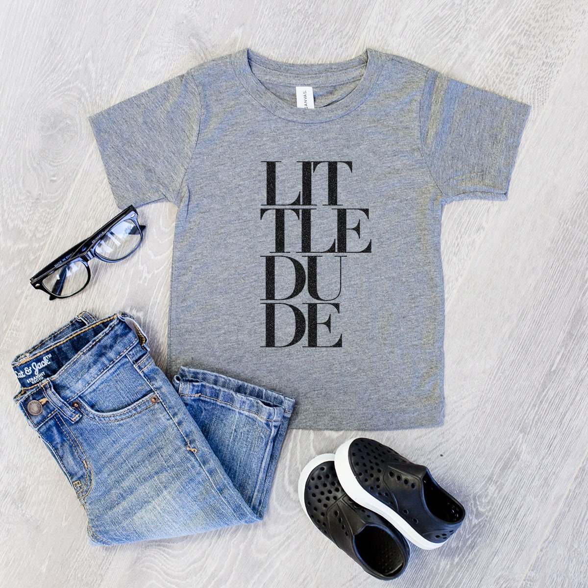 Little Dude Stacked Tri-Blend Shirt - Kids Family Tshirt Children Girl Boy Unisex Clothing