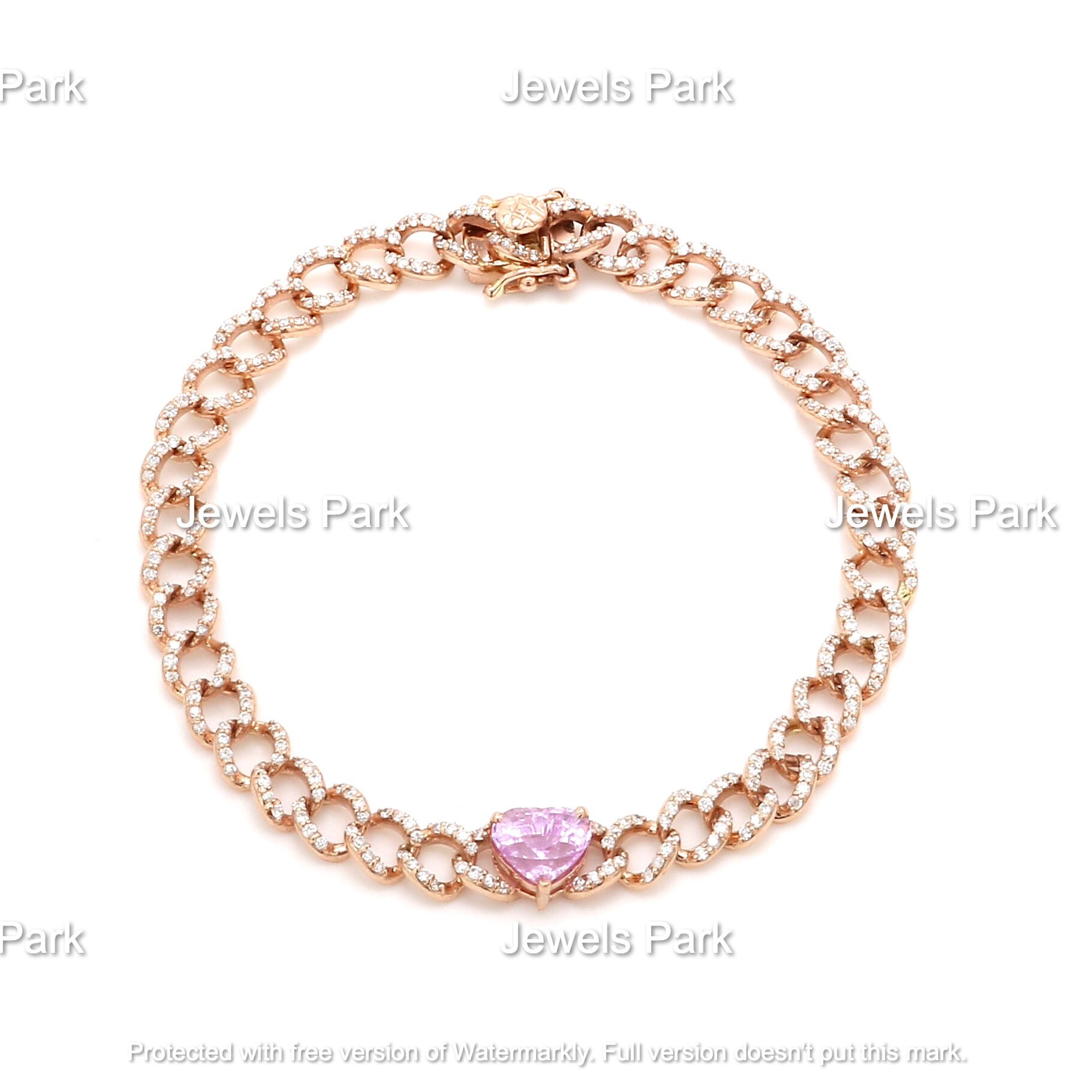 Pink Sapphire Heart Cut Miami Chain Bracelet in Gold | Natural Pink Cuban Curb