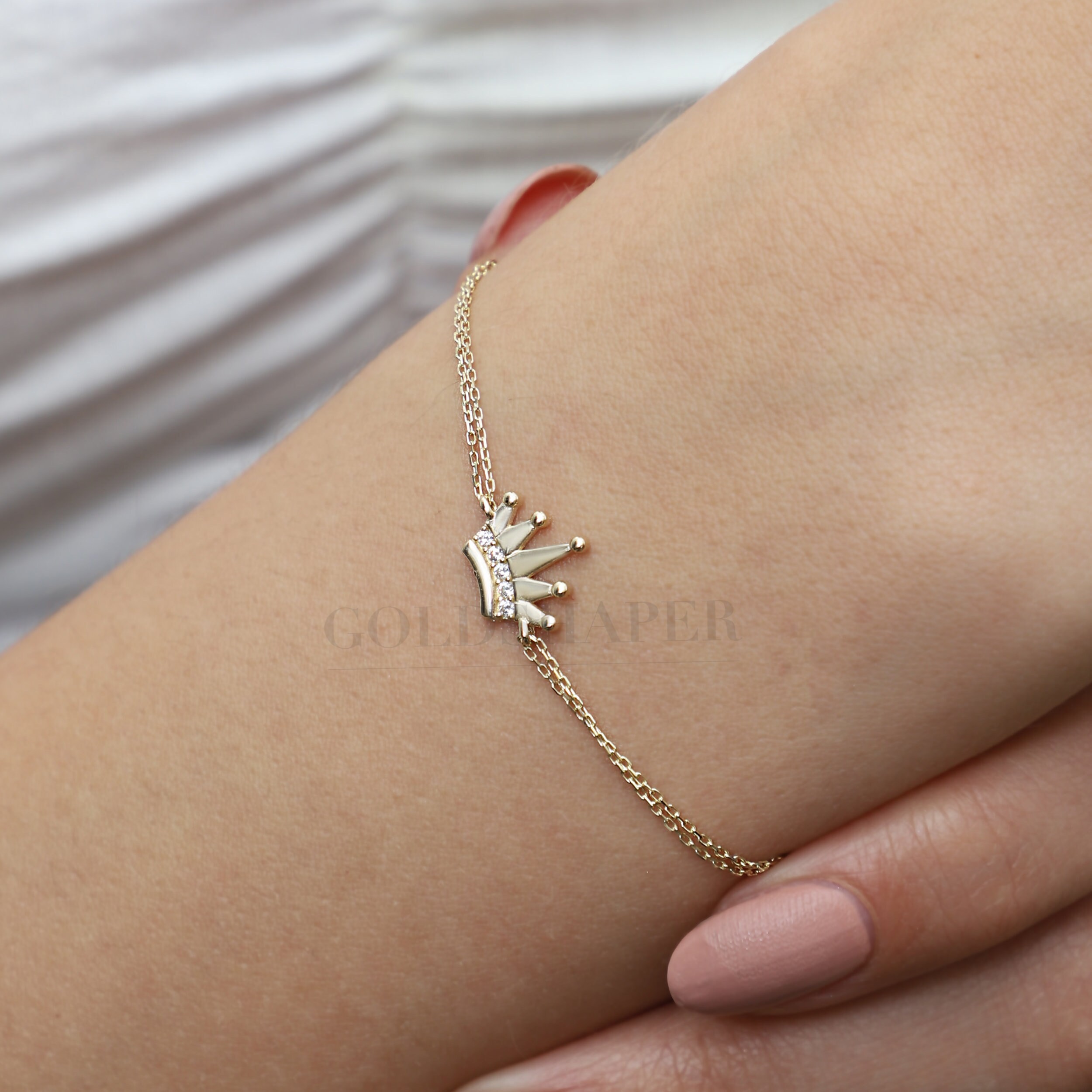 Crown Bracelet, 14K Solid Gold Queen Bracelet , Bridesmaid Gift, Wedding Anniversary Christmas Gift, Birthday Gift