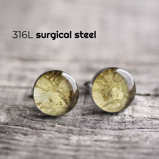 Vintage Map Cufflink, Surgical Steel Cuff Link, World Cuff Link, Wedding Links For Groom, Groomsmen