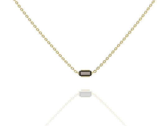 Black Diamond Baguette Layering Necklace, Natural Aaa Quality, 14K Solid Yellow Gold, Anniversary Gift, Birthday Minimalist Jewelry