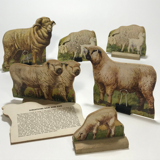 Vintage Farm Animal Cardboard Cutout Figurine Sheep Lamb Goat Stand-Up Toy Paperdoll Barnyard Die-Cut Antique Playschool Action Figure Group