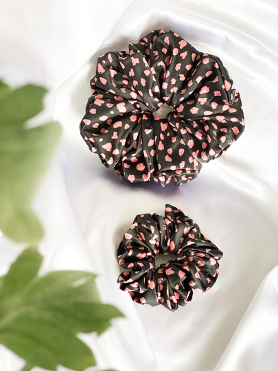Handmade Oversized/ Xxl Pink Leopard Silky Print Scrunchies; Animal Silk Gift For Her; Comfy Hair Accessory Women;