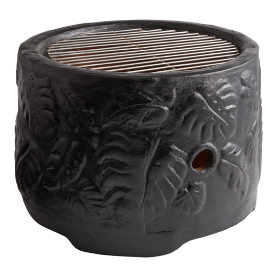 Round Black Terracotta Monstera Leaf Tabletop Grill - Stone by World Market