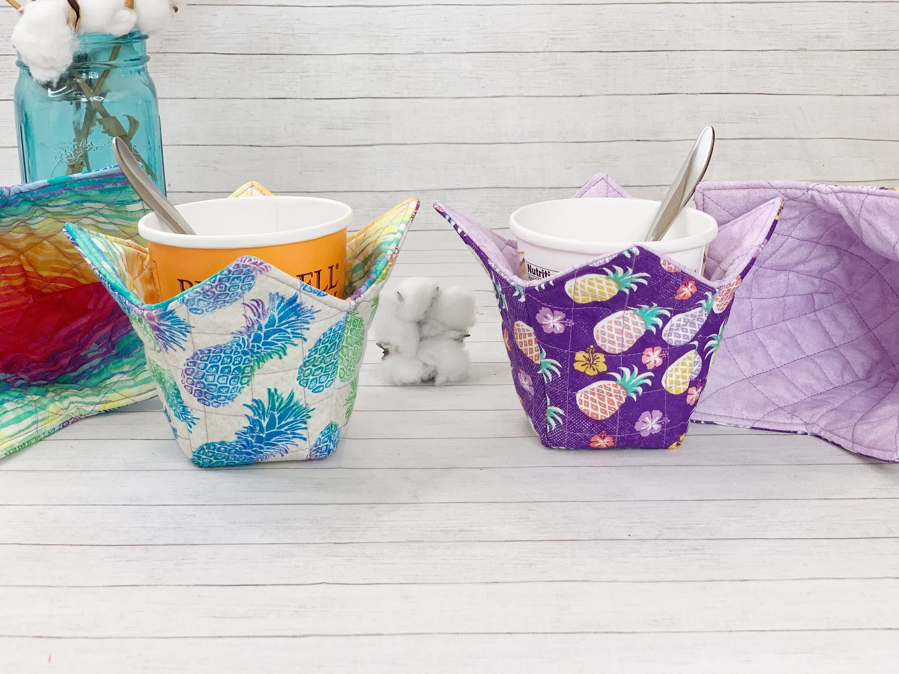 Pineapple Ice Cream Cozy, Pint Lover Gift, Apartment Essential, College Microwave Fabric Gift For Dad