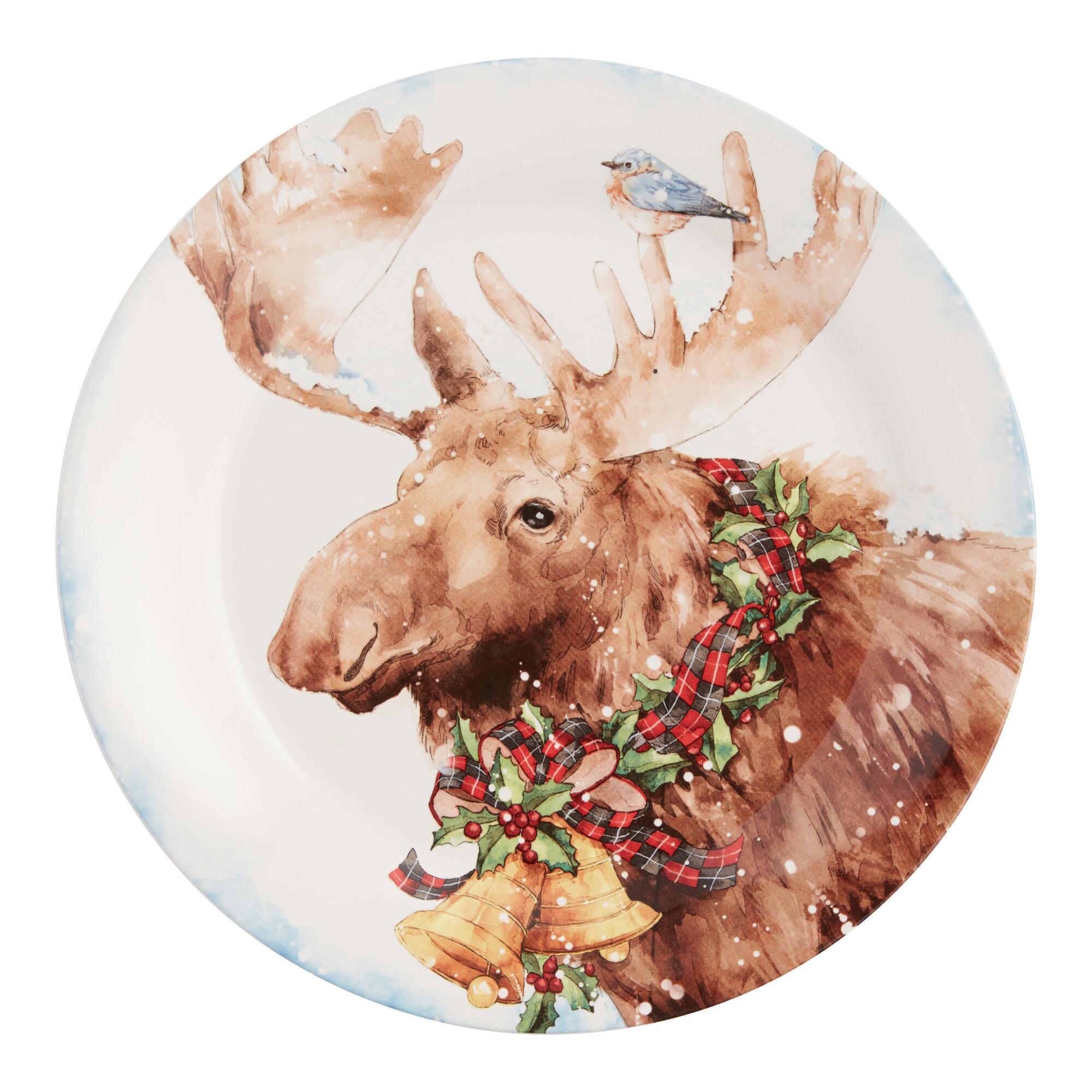 Pier Place Festive Moose Salad Plate: Multi - Earthenware by World Market