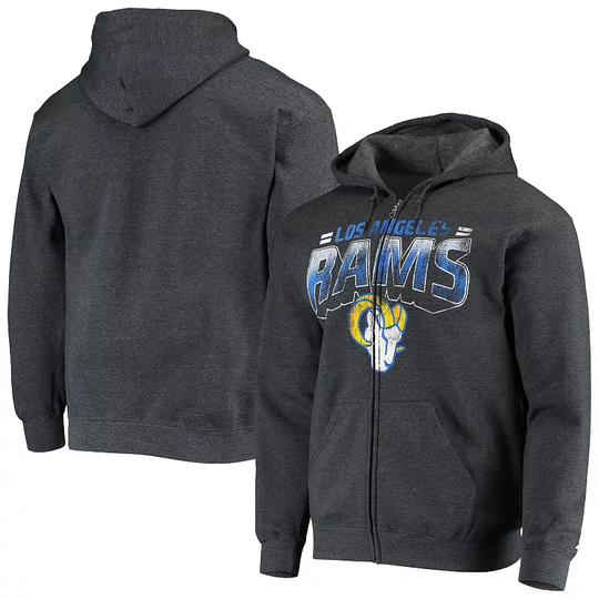 Men's G-III Sports by Carl Banks Heathered Gray Los Angeles Rams Perfect Season Full-Zip Hoodie, Size: Medium, Grey