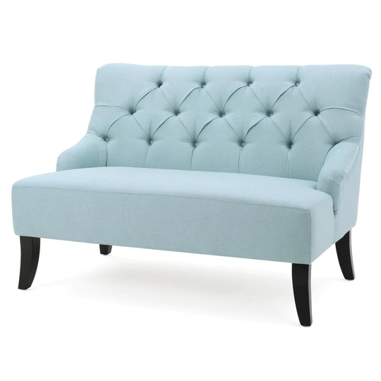 Best Selling Home Decor Nicole Midcentury Light Mint Blue and Dark Brown Polyester/Blend Settee | 299450