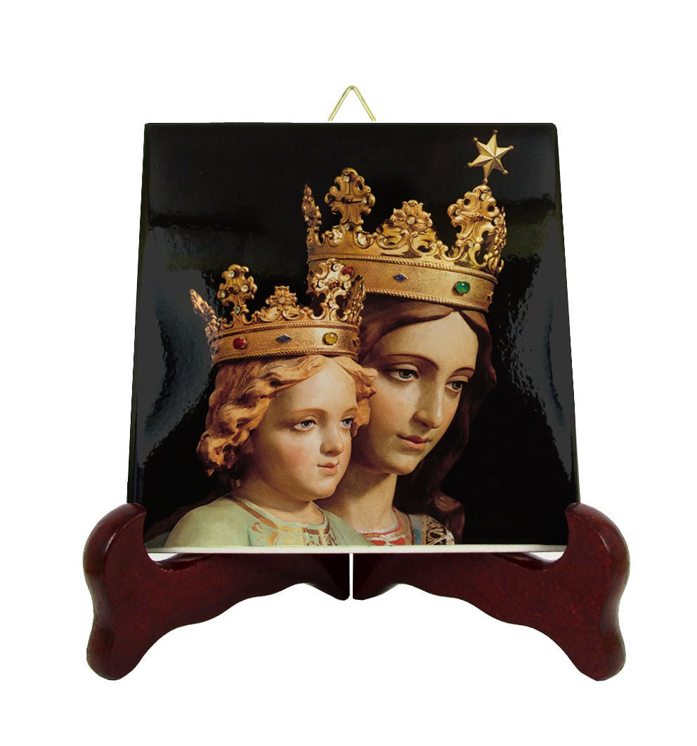 Catholic Gifts - Virgin Mary Help Of Christians Religious Icon On Ceramic Tile Art Devotional Gift Idea Mother