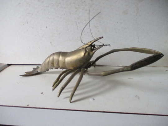 Brass Lobster - 12" Long 6" Wide Life-Sized Form With Narrow Claws & Wire Antenna Great Nautical Decor Indoors Or Out