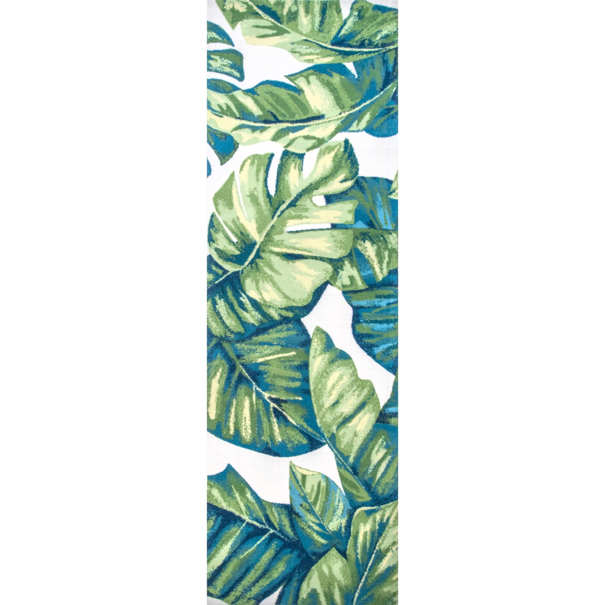 Green Tropical Palm Leaf Indoor Outdoor Patio Floor Runner by World Market