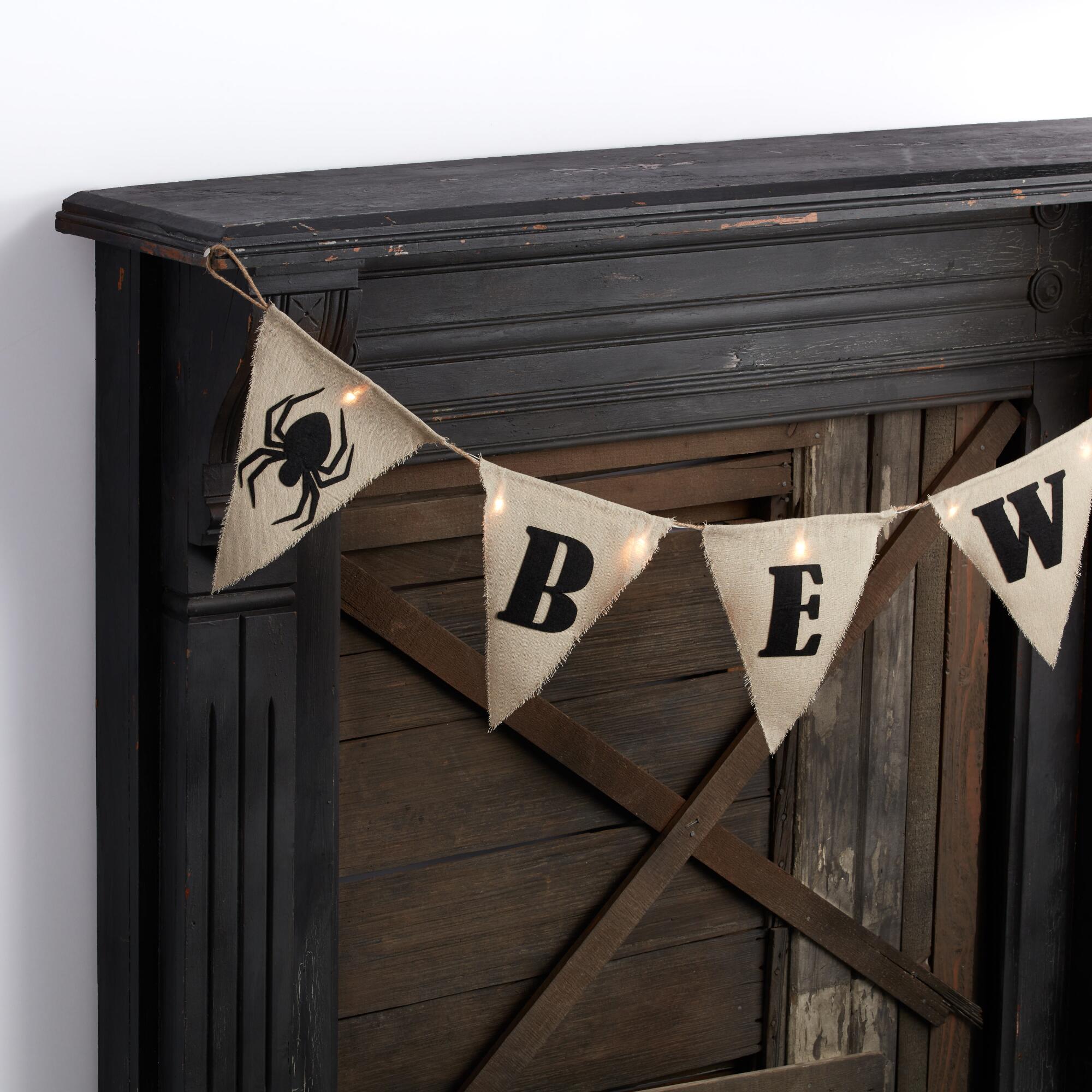 Natural Burlap Beware LED Light Up Garland: Multi - Fabric by World Market
