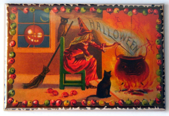 Halloween Red Witch At Cauldron Fridge Magnet