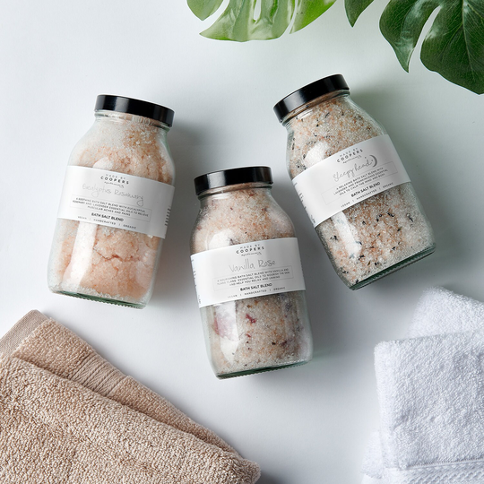Set Of 3 Bath Salt Blends 500G - Sleepy Head, Eucalyptus Rosemary & Vanilla Rose | Glass Jars