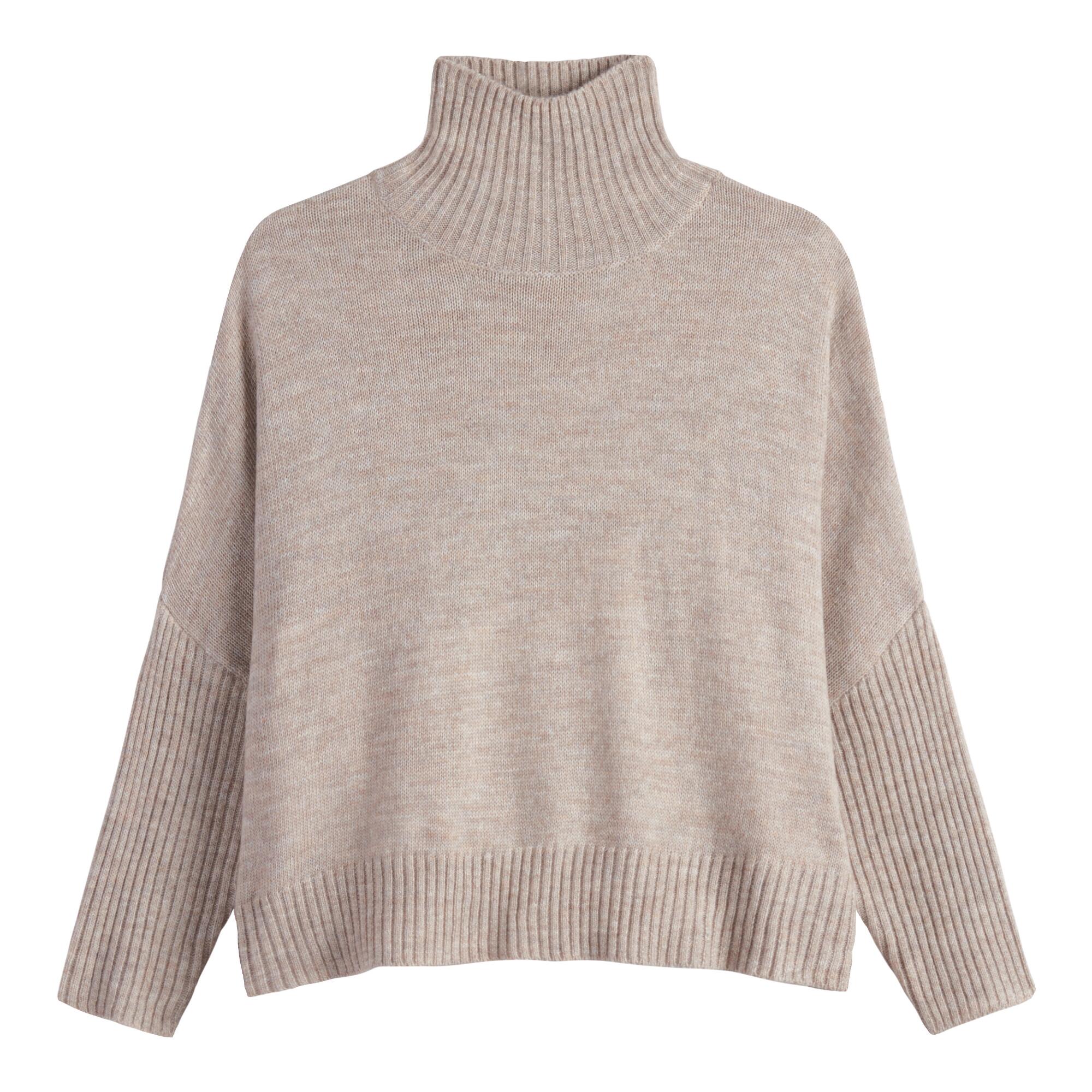 Oatmeal Ribbed Knit Funnel Neck Sweater: Natural by World Market
