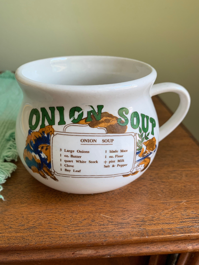 Ceramic Vintage Soup Bowls Or Mugs With Handle & Recipe in Great Condition Your Choice Of Three