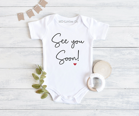 Simple Pregnancy Announcement Onesie®, See You Soon, Coming Reveal Baby Minimalist, April, May